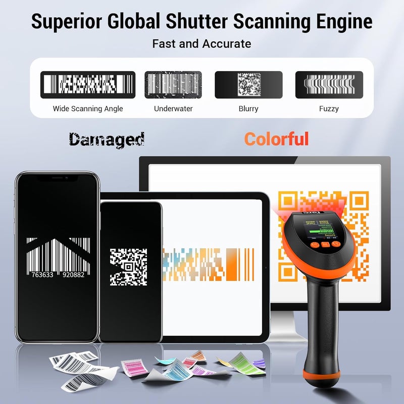Tera Barcode Scanner Wireless 2D with Stand: Pro Version Digital Setting Screen Keypad Works with Bluetooth 2.4G Wireless USB Wired Extra Fast Scanning Speed Handheld Bar Code Reader HW0009-Z - Image 5